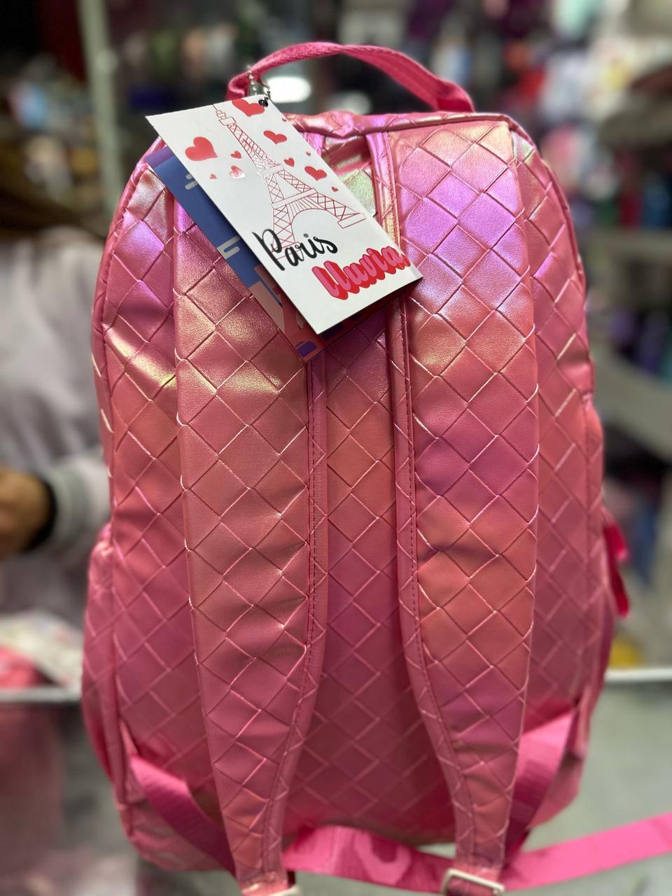 Mochila primaria rombos tornasol fucsia lluvia