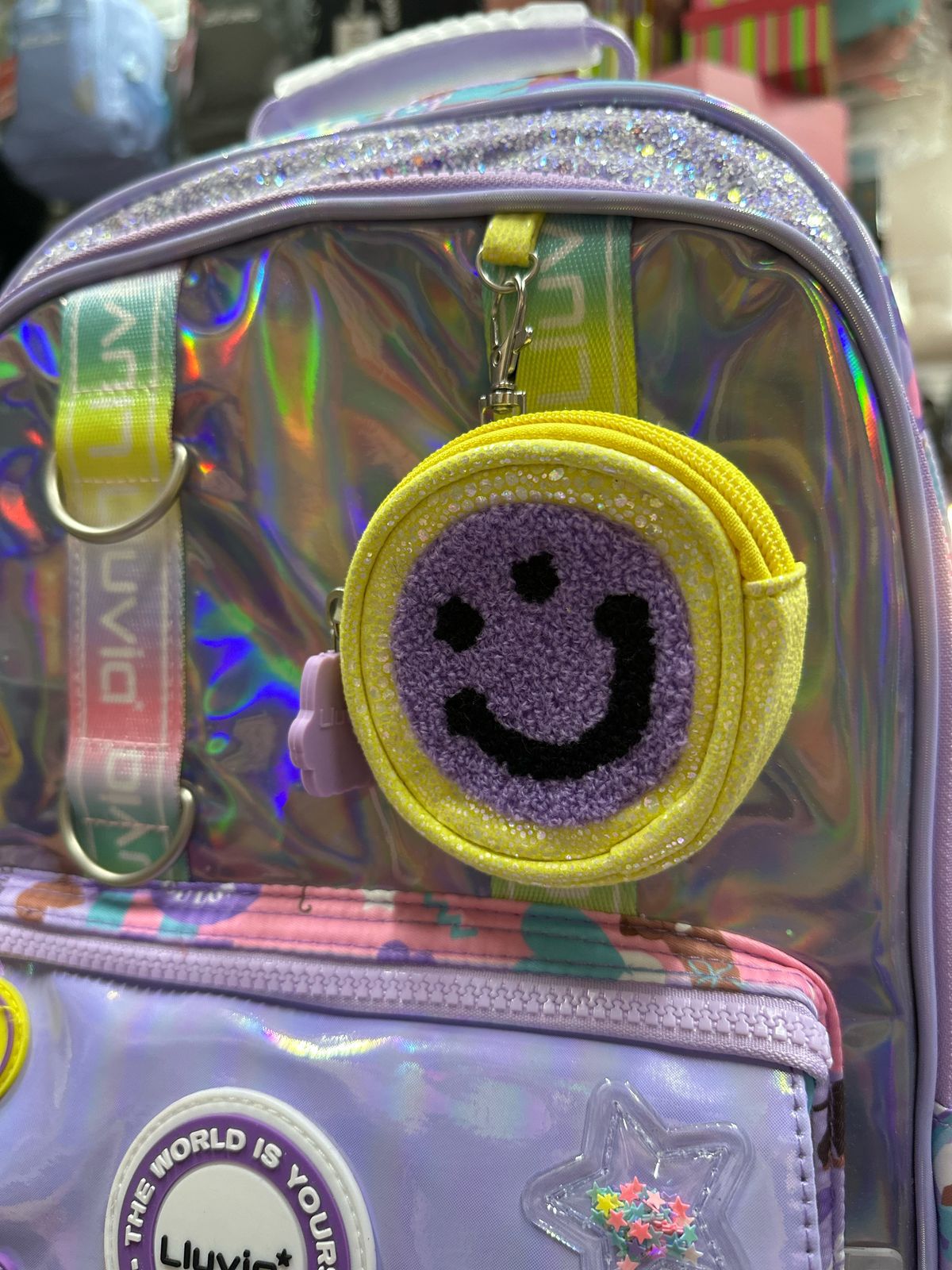 Mochila primaria stickers tornasol Lila lluvia