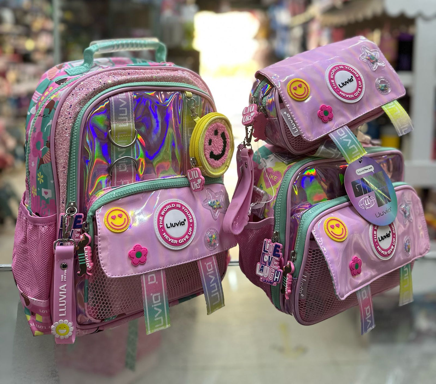 Combo kinder stickers tornasol rosa lluvia