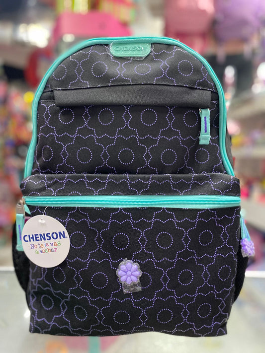Mochila primaria flores negra chenson