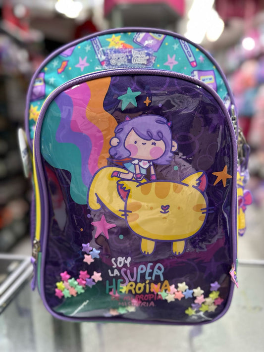 Mochila primaria vania bachur gato arcoiris Chenson