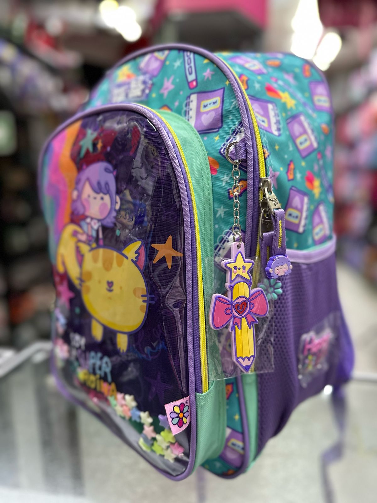 Mochila primaria vania bachur gato arcoiris Chenson