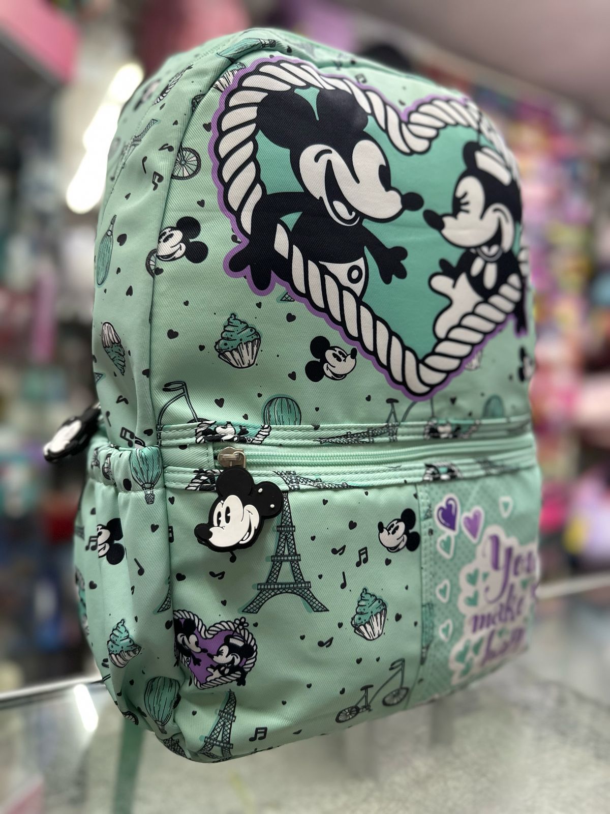 Mochila primaria Mickey París menta lluvia