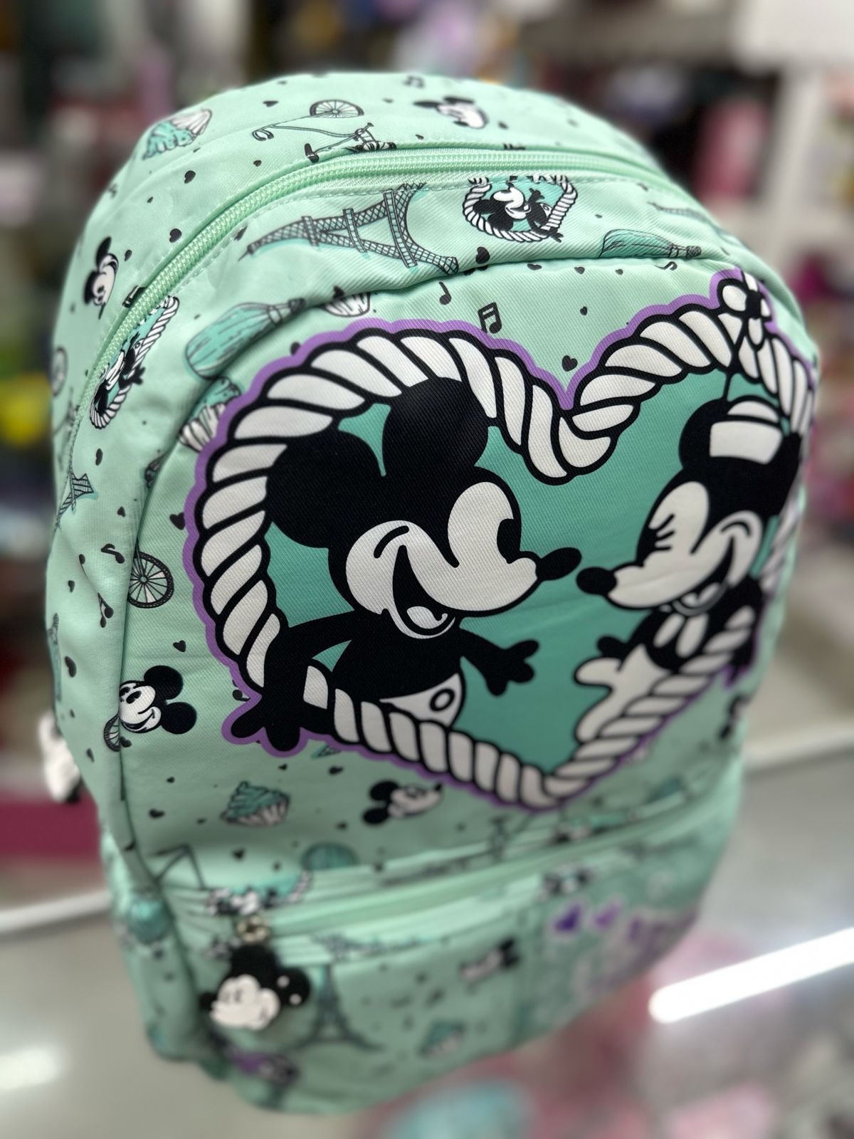 Mochila primaria Mickey París menta lluvia