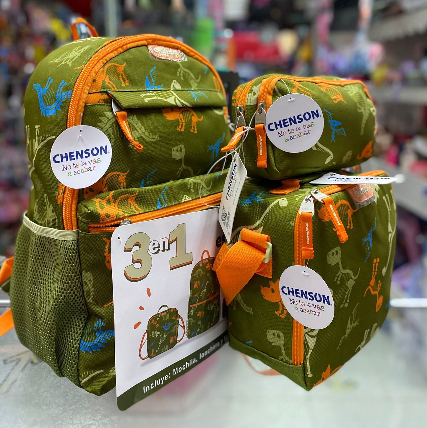 Kit escolar primaria 3 en 1 dinosaurio Chenson