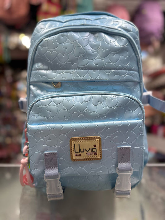 Mochila juvenil textura corazones azul lluvia