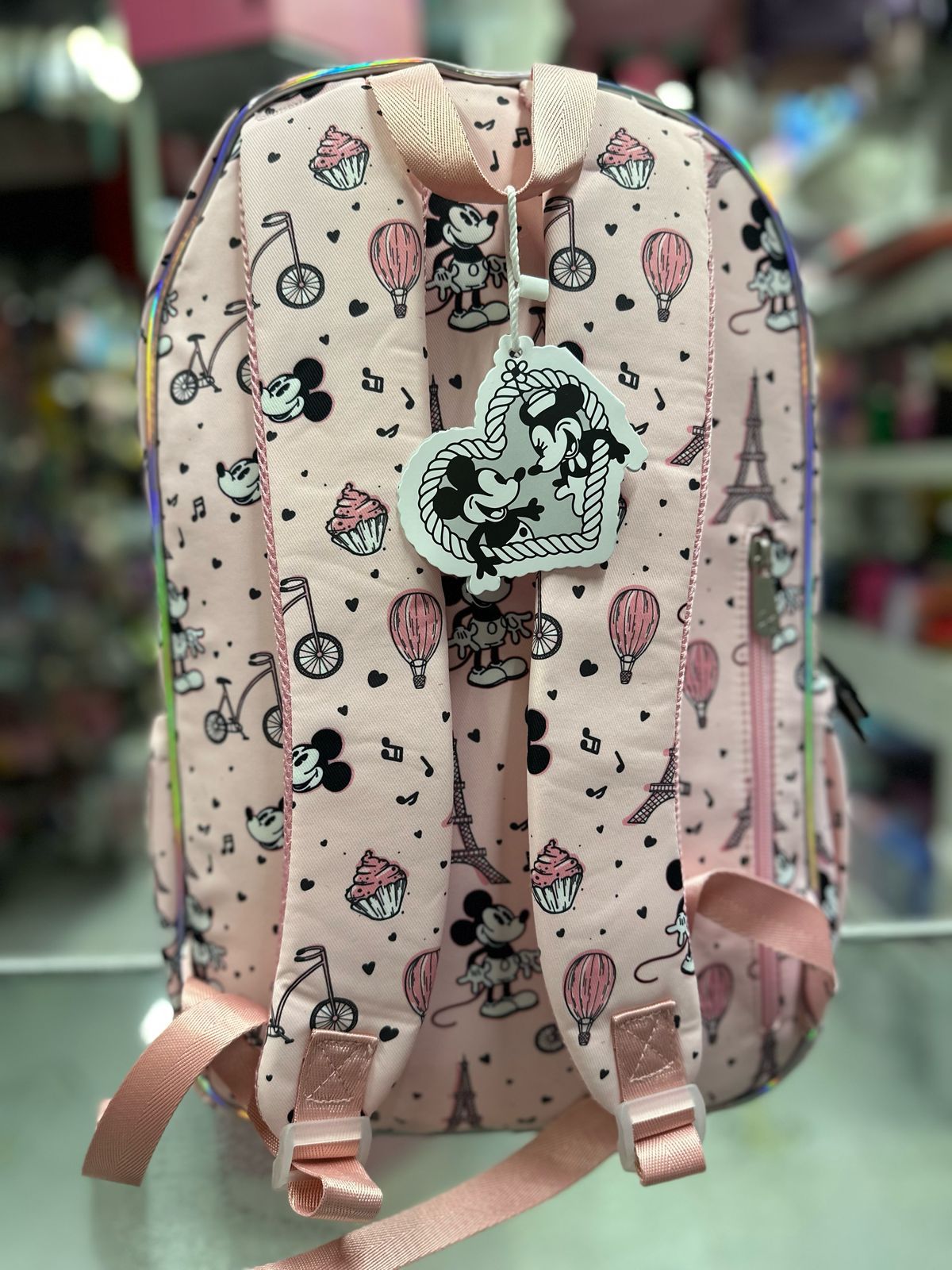 Mochila primaria Mickey París rosa lluvia