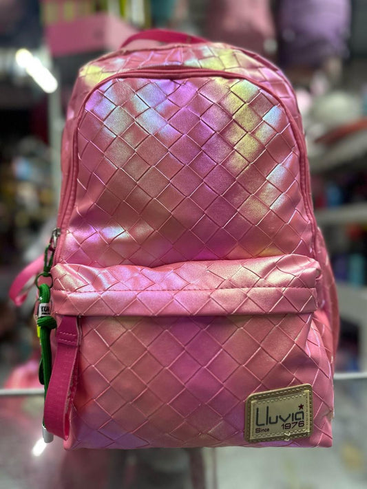 Mochila primaria rombos tornasol fucsia lluvia