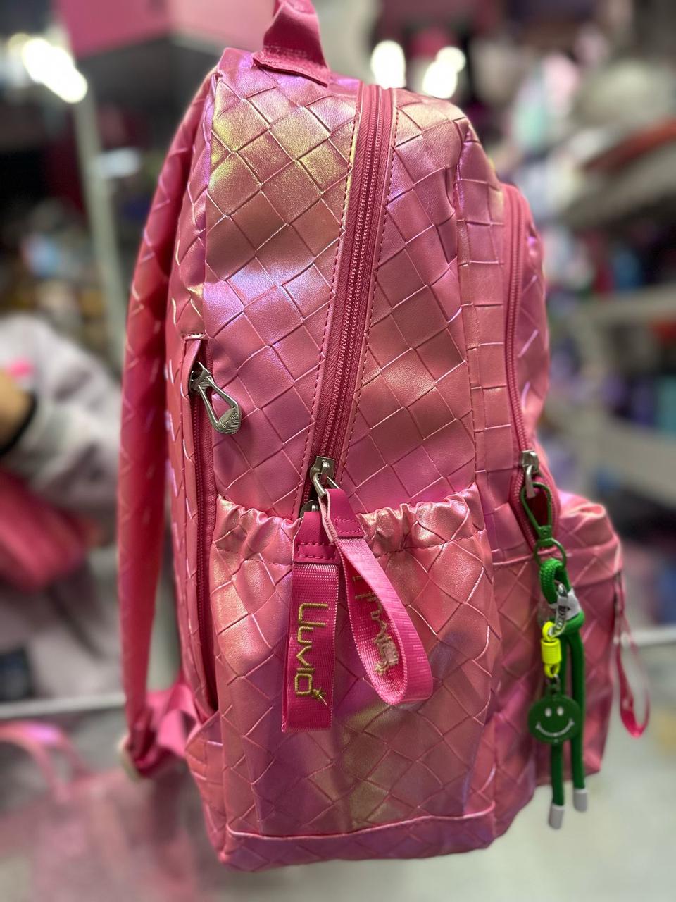 Mochila primaria rombos tornasol fucsia lluvia