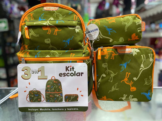 Kit escolar primaria 3 en 1 dinosaurio Chenson