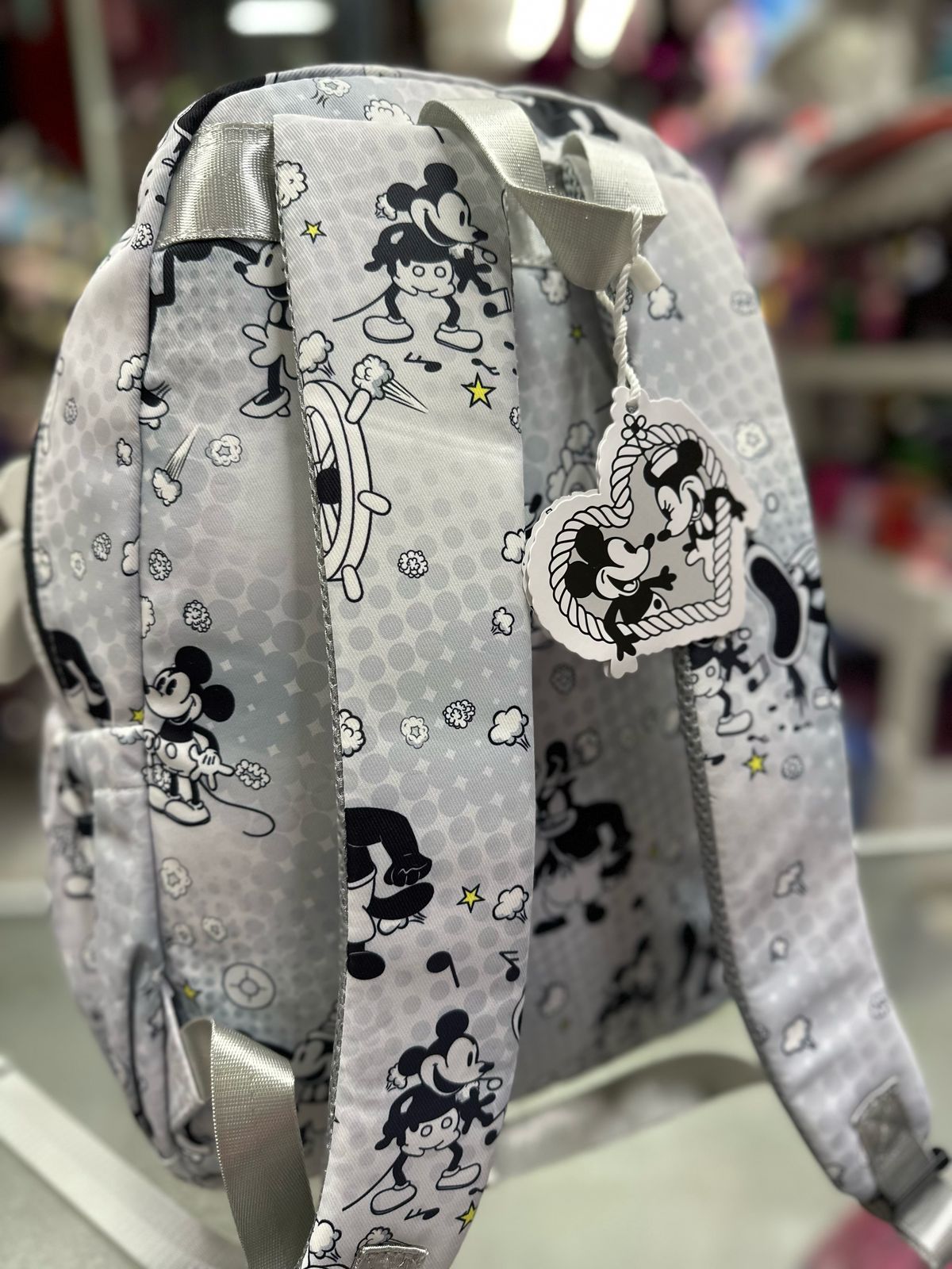 Mochila primaria Mickey retro gris lluvia