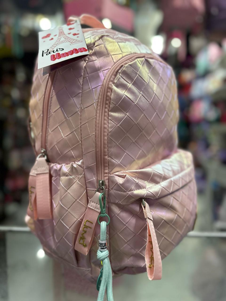 Mochila primaria rombos tornasol rosa lluvia