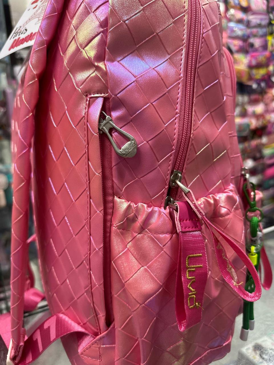 Mochila primaria rombos tornasol fucsia lluvia