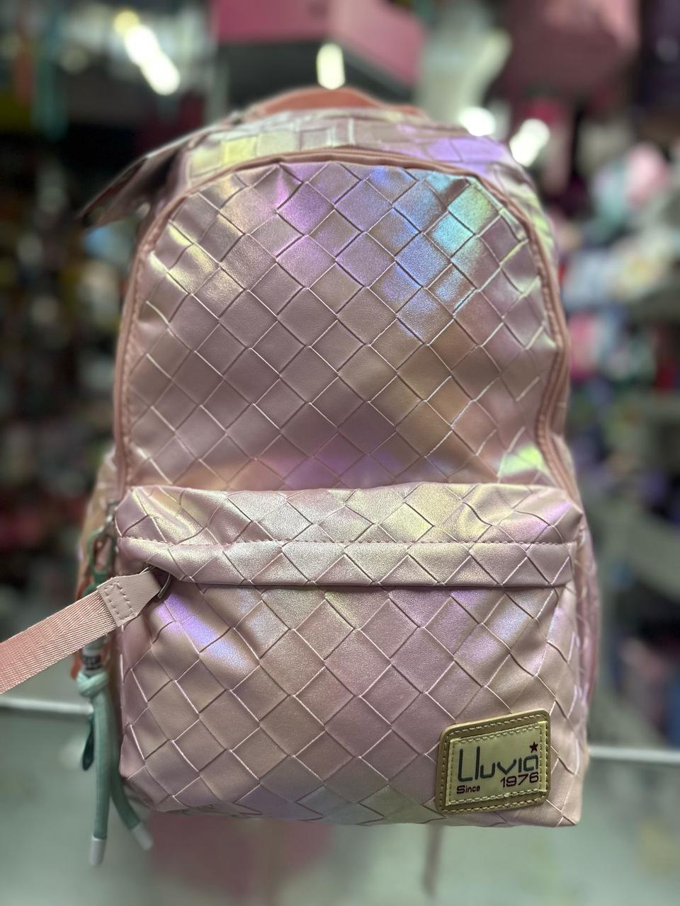 Mochila primaria rombos tornasol rosa lluvia