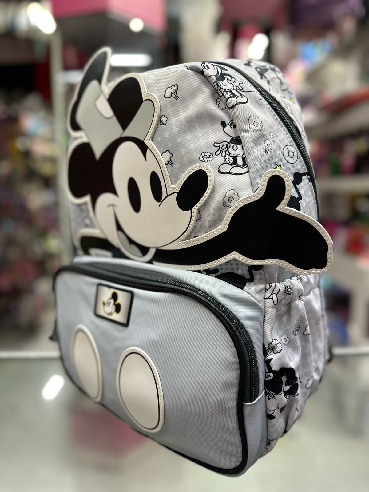 Mochila primaria Mickey retro gris lluvia