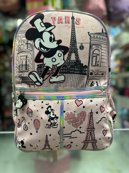 Mochila primaria Mickey París rosa lluvia