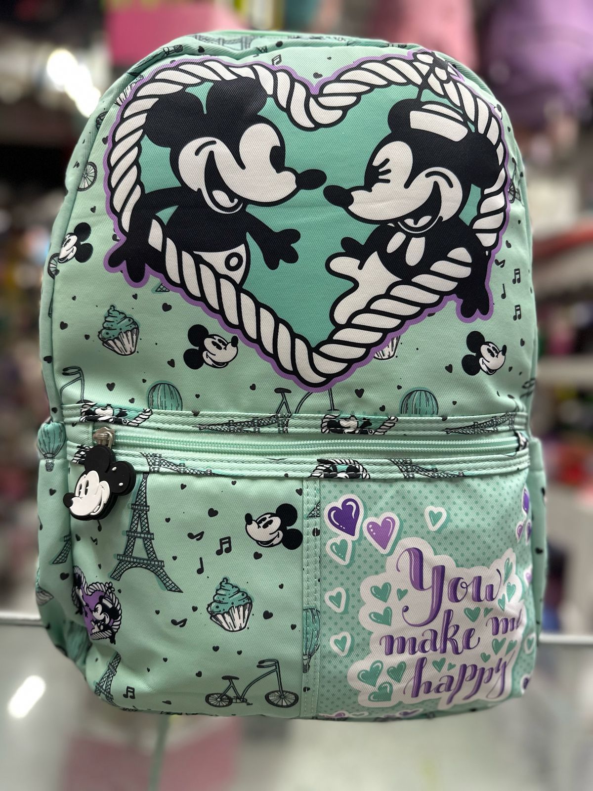 Mochila primaria Mickey París menta lluvia