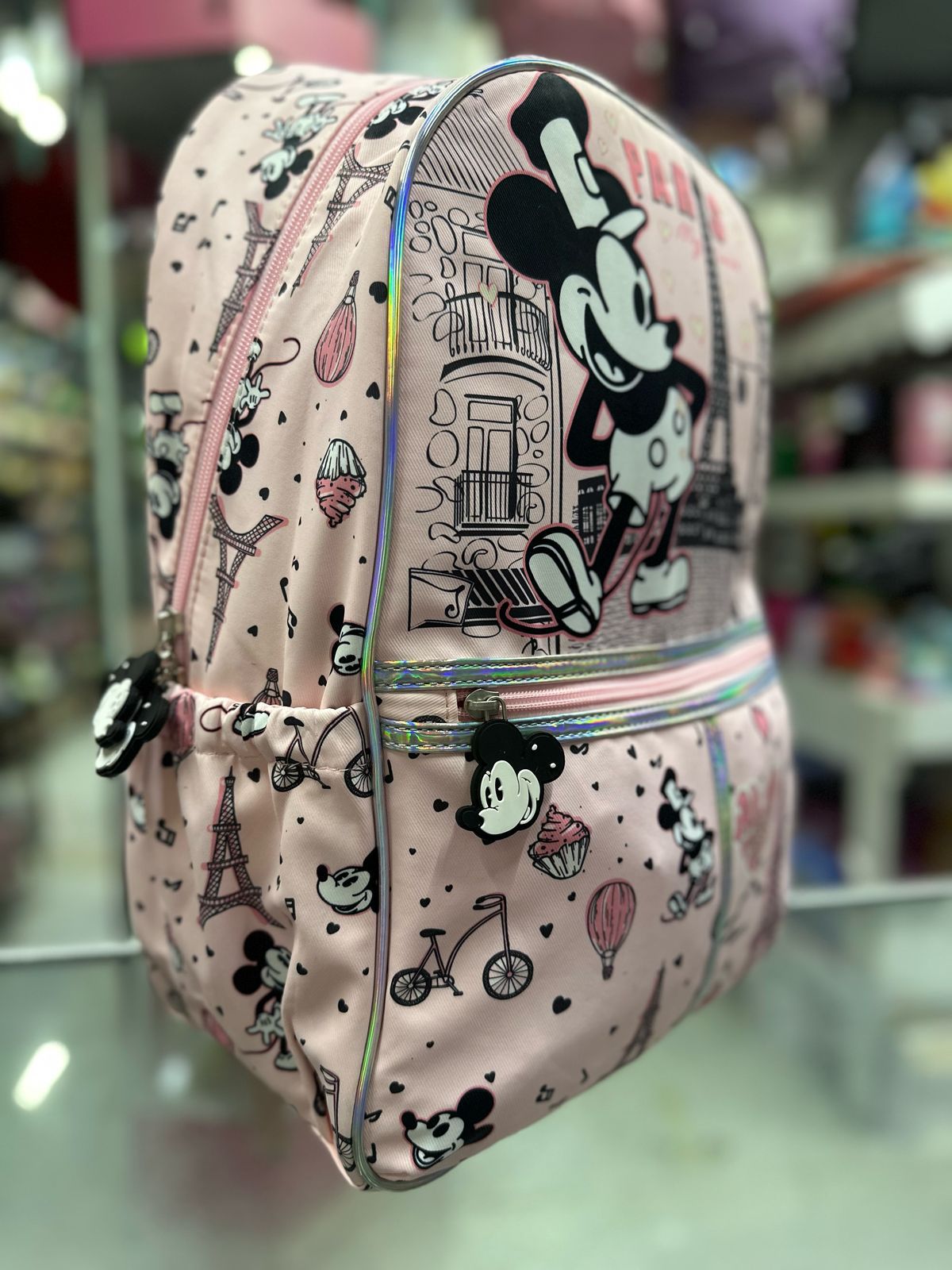 Mochila primaria Mickey París rosa lluvia