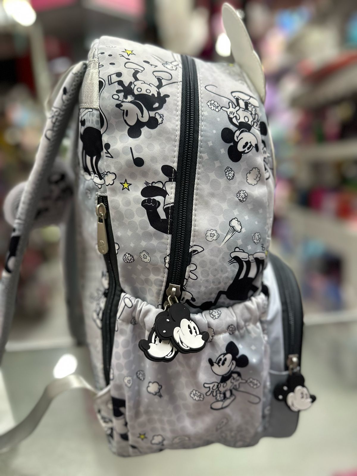 Mochila primaria Mickey retro gris lluvia