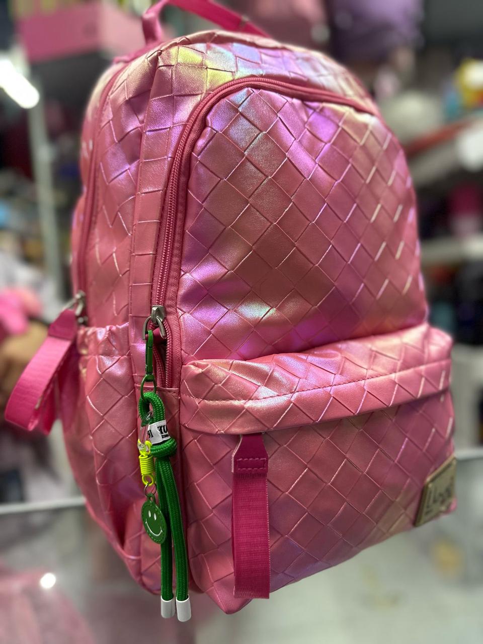 Mochila primaria rombos tornasol fucsia lluvia
