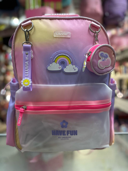 Mochila primaria arcoiris tornasol lluvia